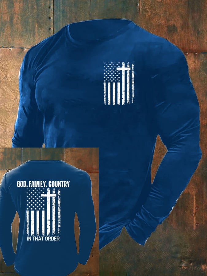 Men's God Family Country In That Order Printed Round Neck T-Shirt