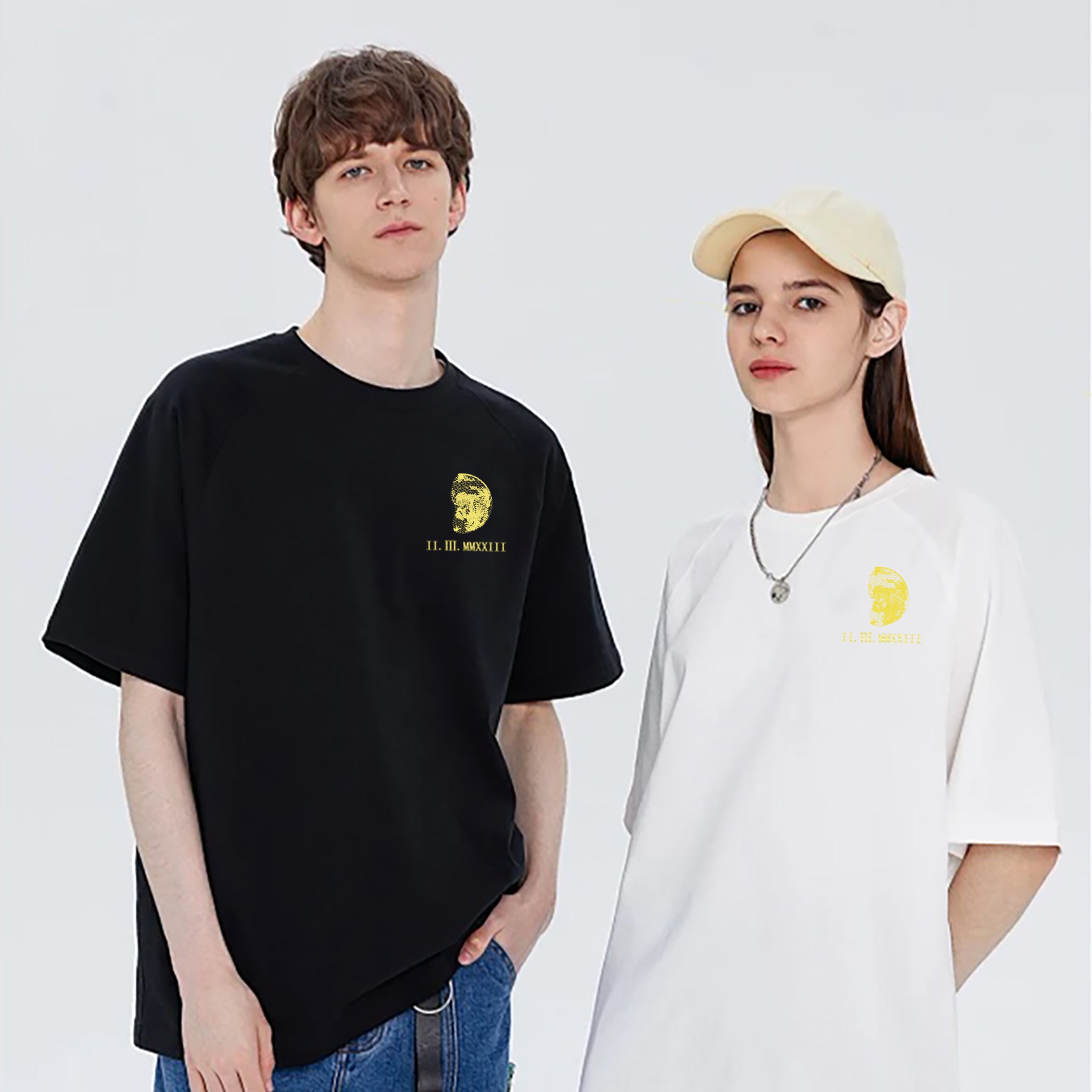 Personalized Moon Roman Numeral Date Couples Sweatshirt