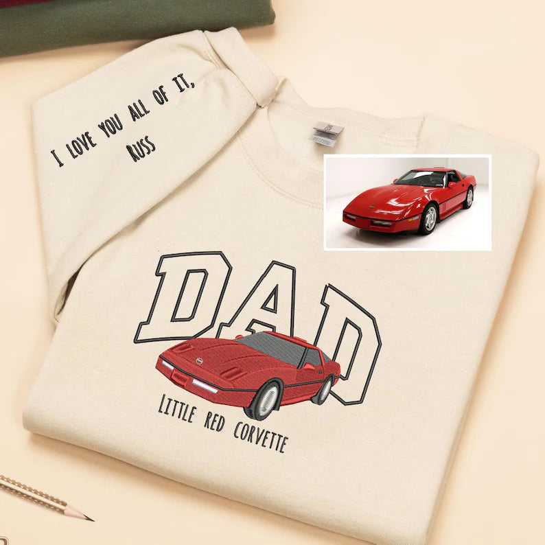 Custom Embroidered Car Sweatshirt For Dad - Personalized Shirt for Car Lover - Family Gift