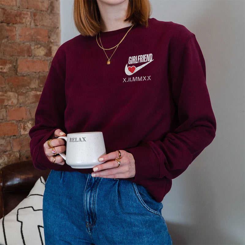 Loversdovey Boyfriend & Girlfriend Hoodies Roman Numeral Embroidered Sweatshirt