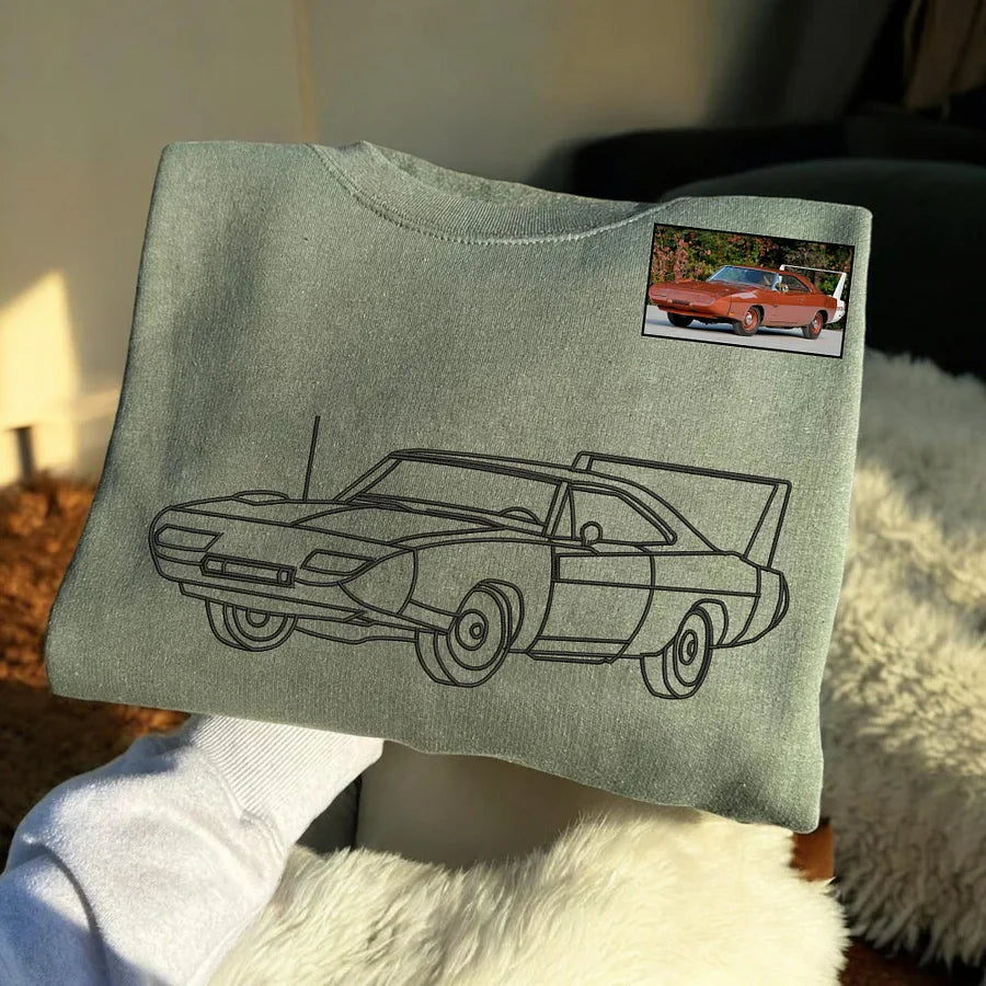 Customized Outline Portrait Car Embroidered Sweatshirt