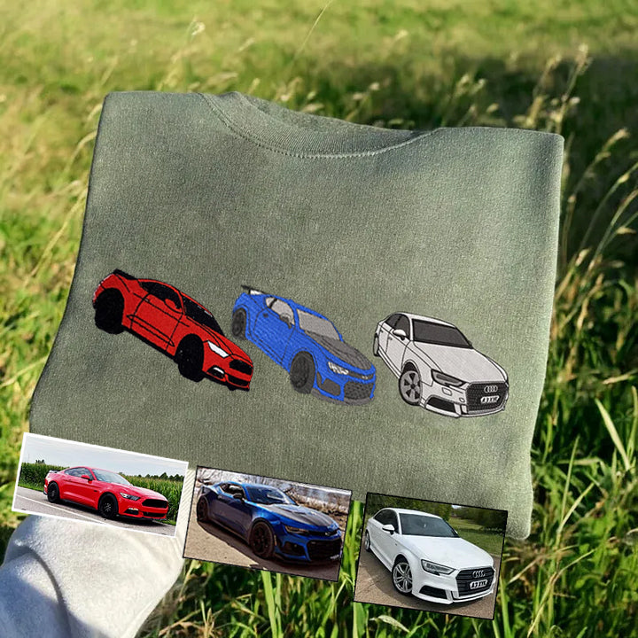Custom Car Embroidered Sweatshirt – Personalize with Your Multiple Favorite Rides🚗