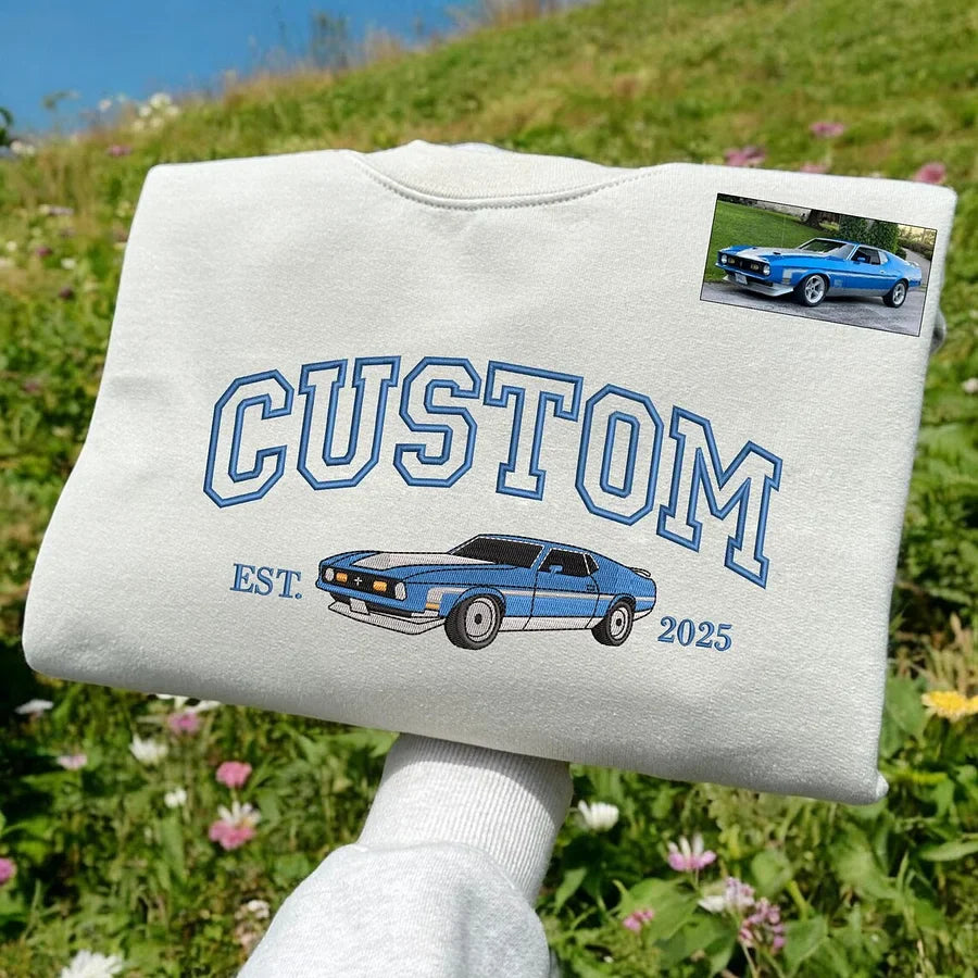Custom Embroidered Car Portrait Sweatshirt - Personalized Est Year Shirt - Gift for Car Lover