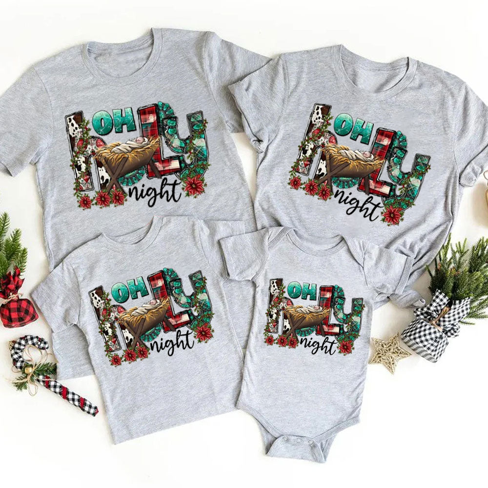 Oh Holy Night Religious Christmas Family Matching Shirts