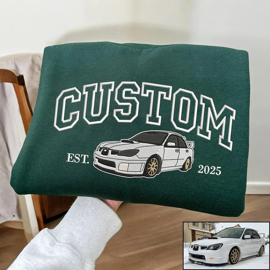 Custom Embroidered Car Portrait Sweatshirt - Personalized Est Year Shirt - Gift for Car Lover