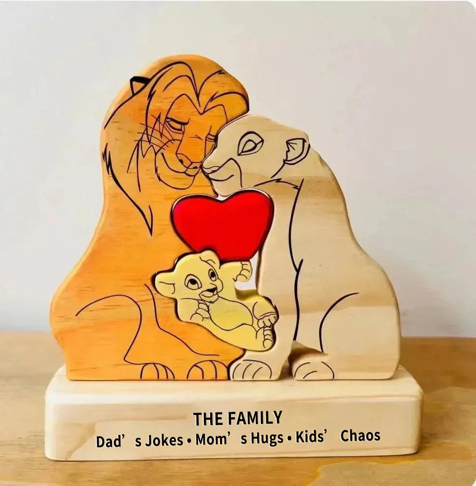 Custom Wooden Lion Family Puzzle – Personalized Home Decor & Gift