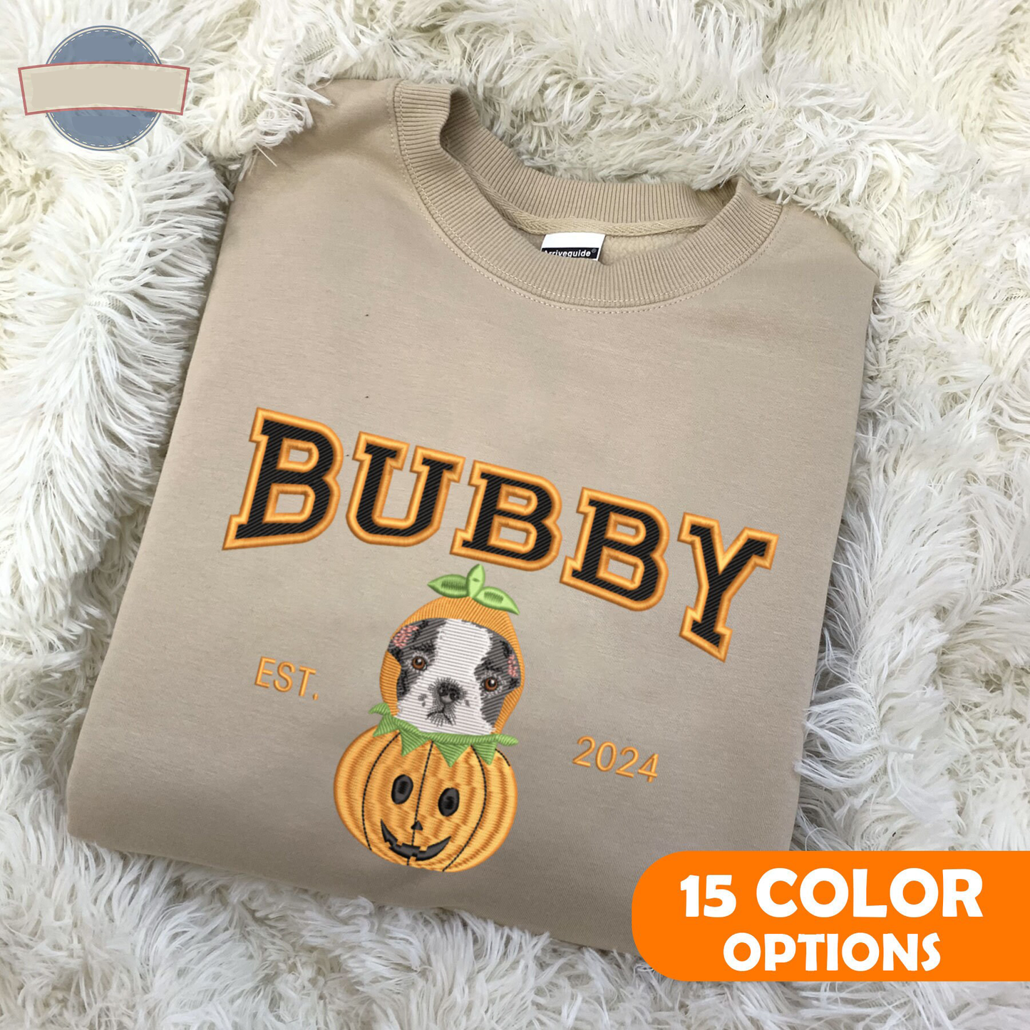 Custom Embroidered Halloween Dog Face Pumpkin Sweatshirt With Name | Halloween Gift