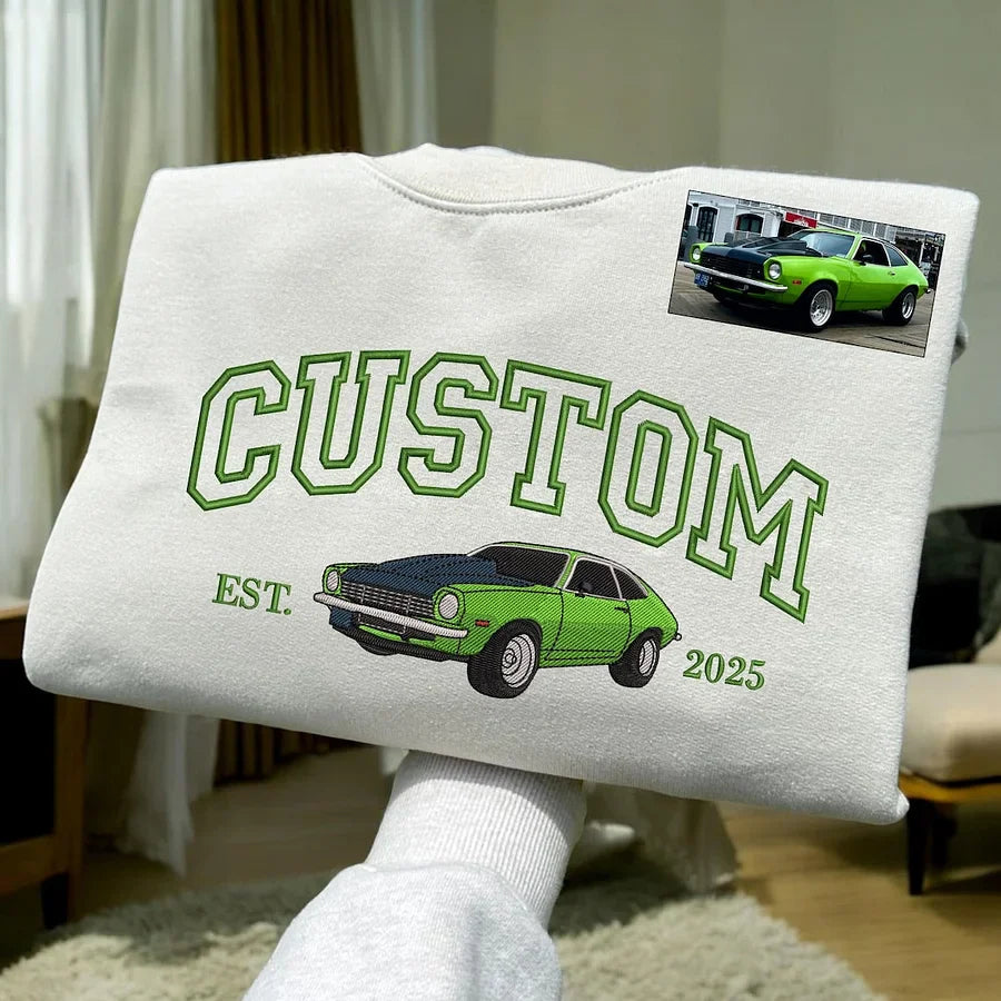 Custom Embroidered Car Portrait Sweatshirt - Personalized Est Year Shirt - Gift for Car Lover