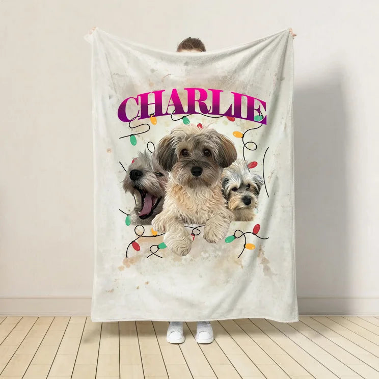 Christmas Personalized Dog Blanket Custom Christmas Retro Style Pet Blanket