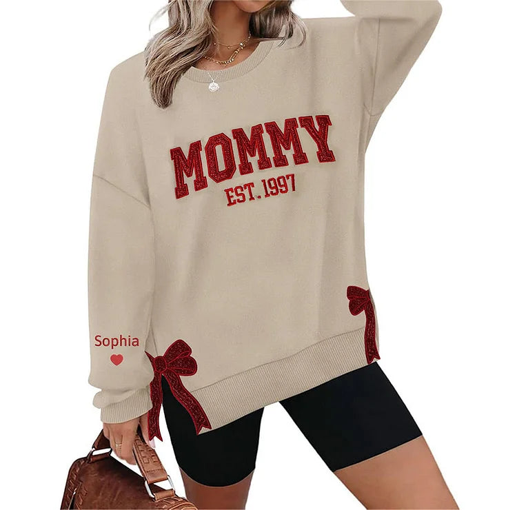 Customized Glitter Bow Embroidered Sweatshirt- Gift For Mom