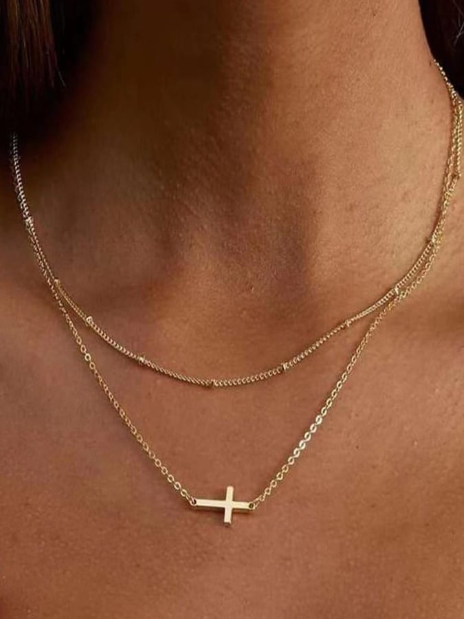 Women's Double Vintage Fashion Alloy Cross Necklace