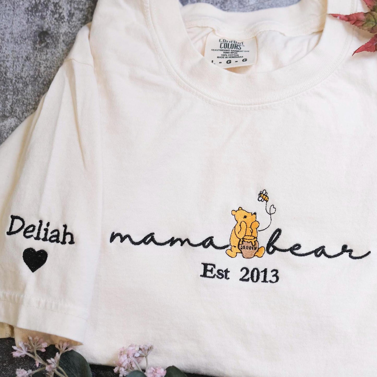 Custom Mama Papa Est EMBROIDERED Winnie the Pooh, Custom Embroidered Pregnancy Announcement, Dad and Mom Sweatshirts