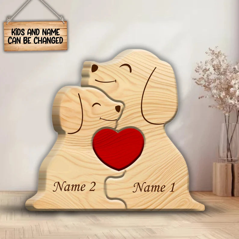 Personalized Wooden Dog Family Puzzle, Family Home Decor