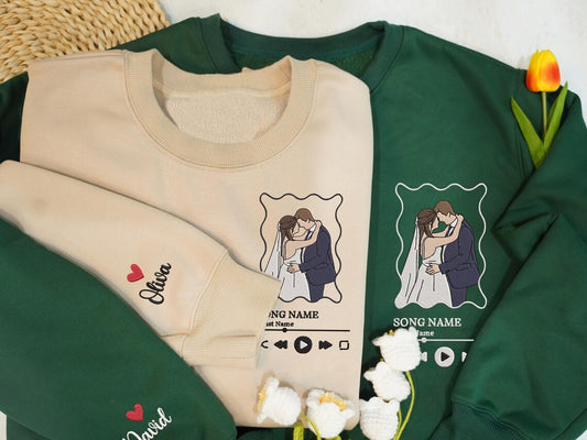 Custom Couple Music Wavy Frame Embroidered Sweatshirt