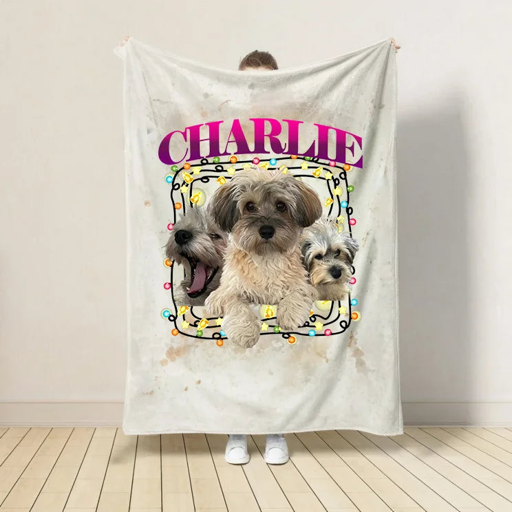 Christmas Personalized Dog Blanket Custom Christmas Retro Style Pet Blanket