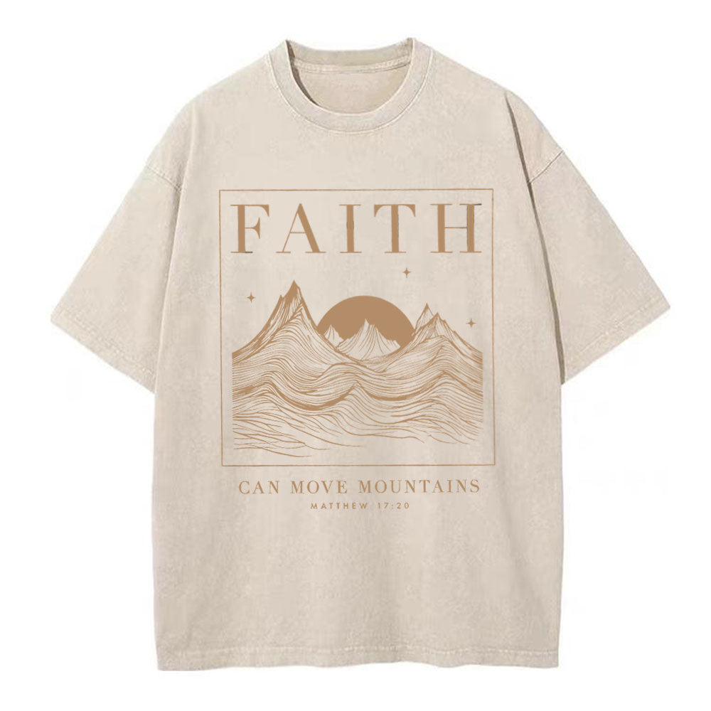 Faith Can Move Mountain Christian Washed T-Shirt