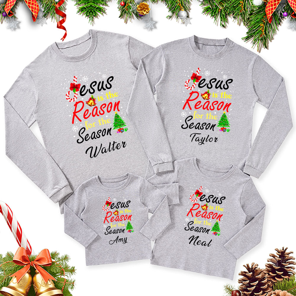 Personalized Jesus the Reason for the Season Christmas Family Matching Long Sleeve T-Shirt
