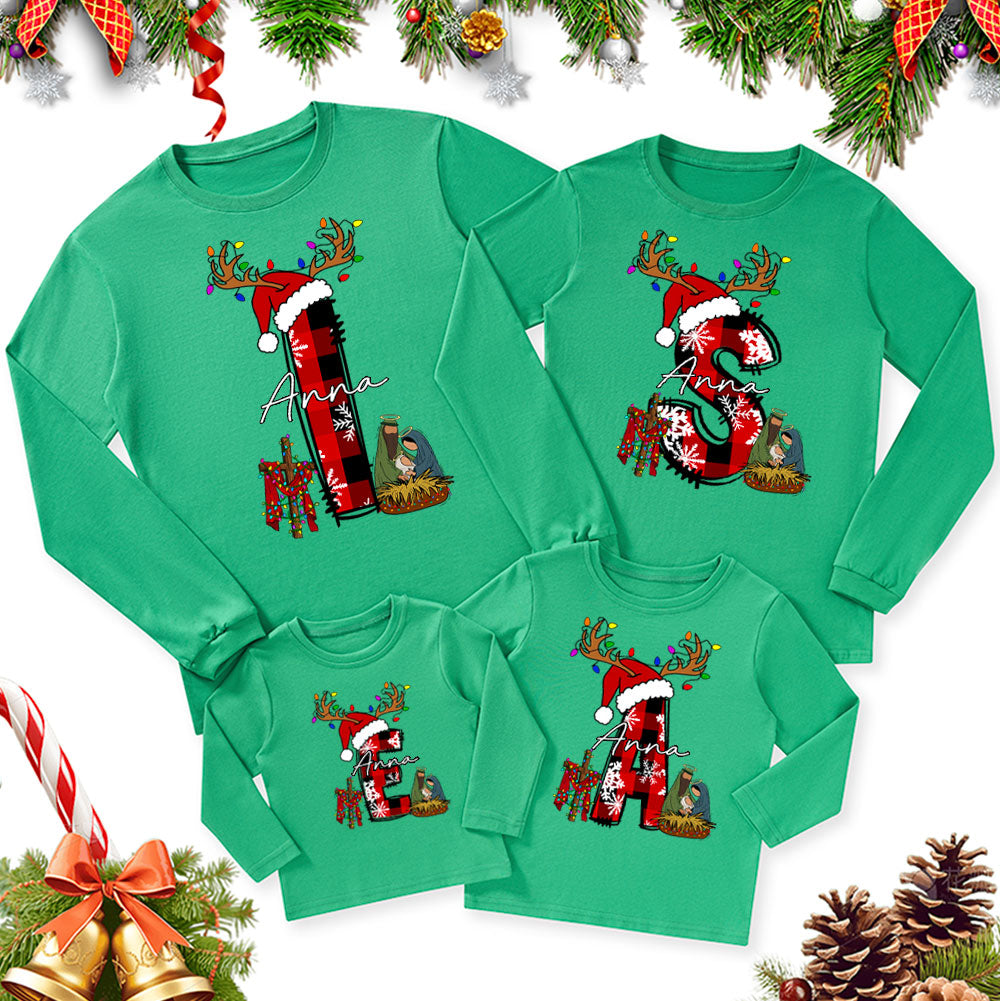 Personalized Name Nativity Christmas Family Matching Long Sleeve T-Shirt