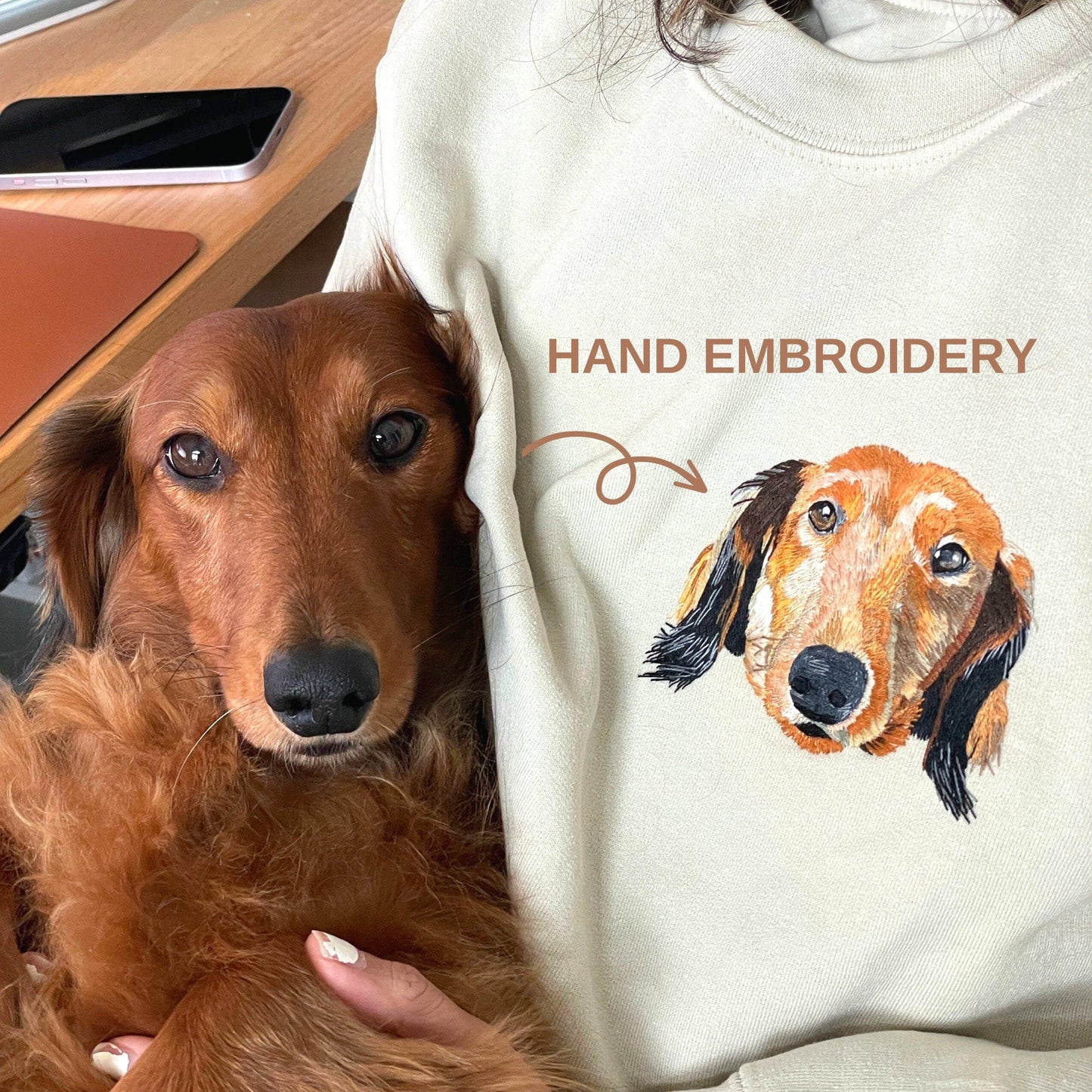 Custom Dog Portrait Photo Embroidered Sweatshirt | Gifts For Pet Lovers