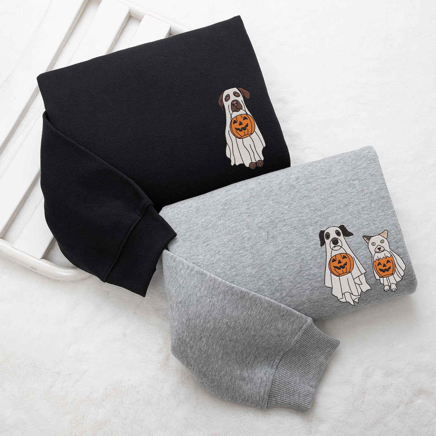 Custom Embroidered Halloween Dog Pumpkin Sweatshirt | Halloween Gift
