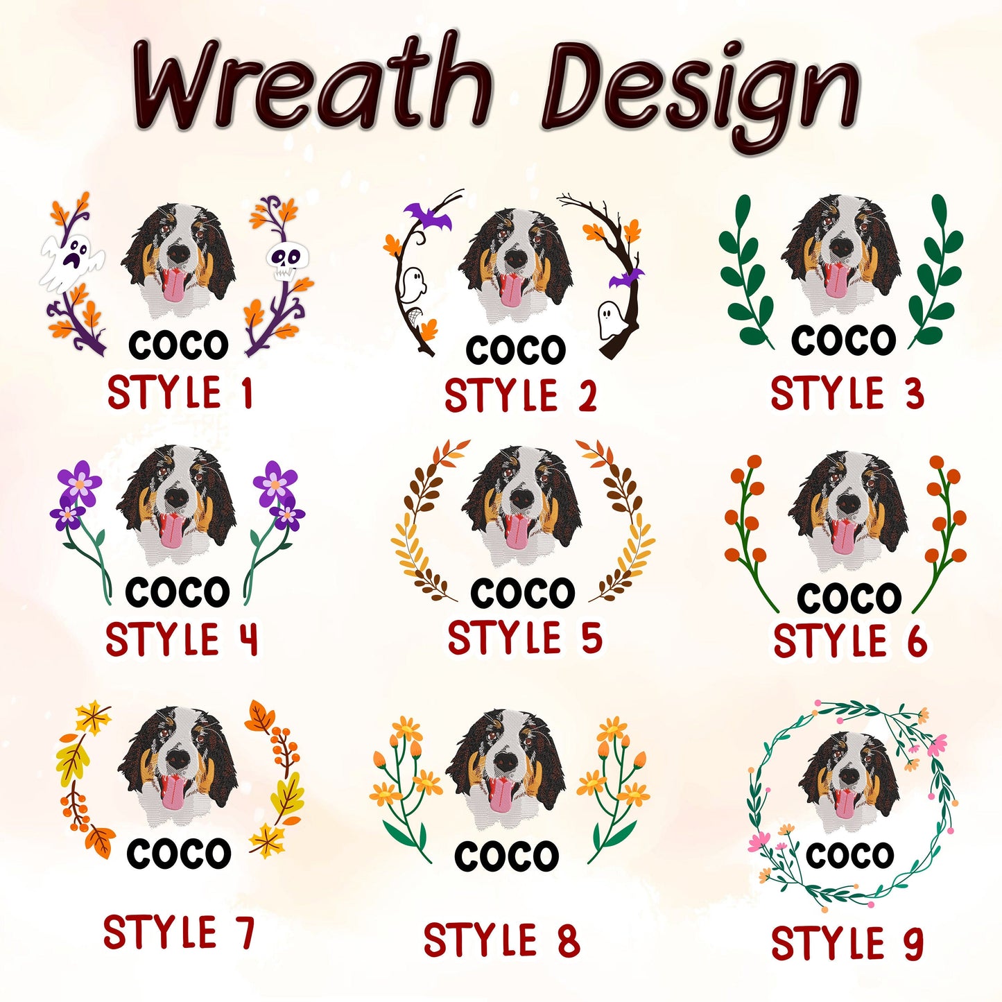 Custom Embroidered Halloween Dog Sweatshirt from Your Photo with Wreath | Halloween Gift