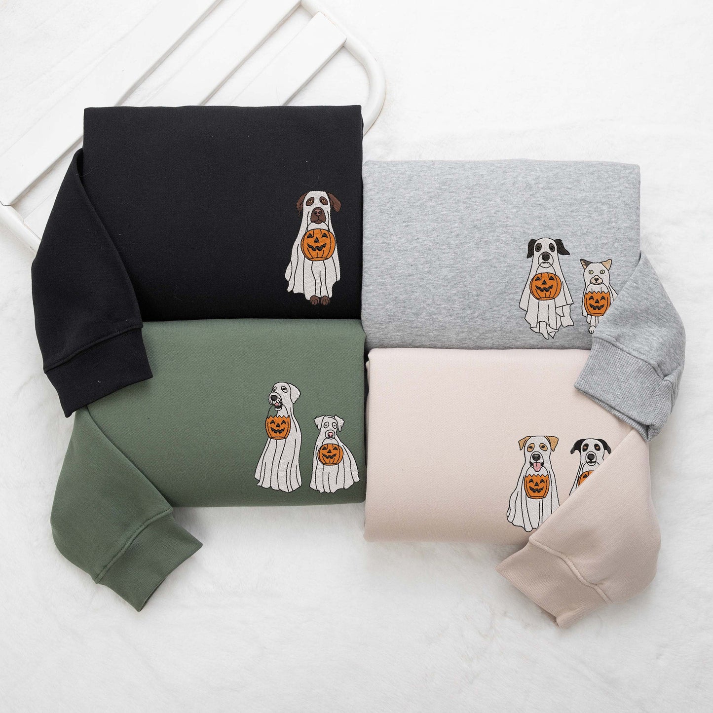 Custom Embroidered Halloween Dog Pumpkin Sweatshirt | Halloween Gift