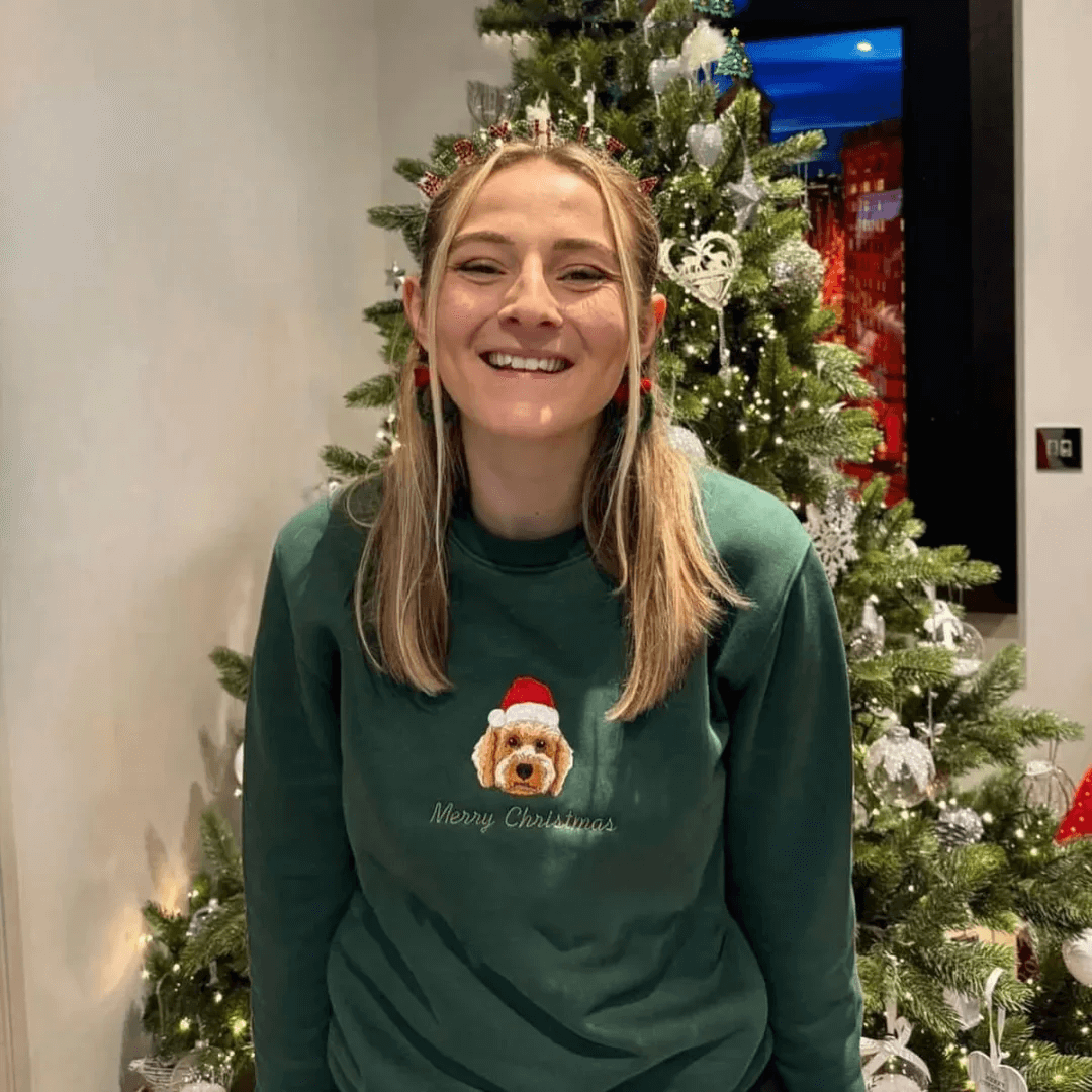 Custom Christmas Hoodie Embroidered Sweatshirt With Pet Portrait | Gifts for Pet Lovers