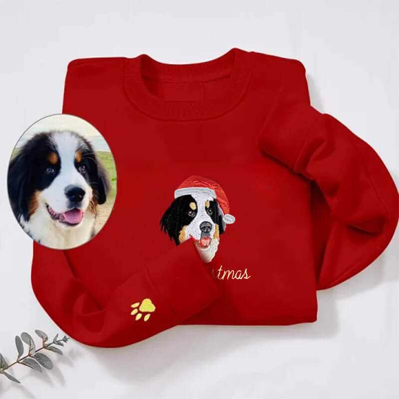 Custom Christmas Hoodie Embroidered Sweatshirt With Pet Portrait | Gifts for Pet Lovers
