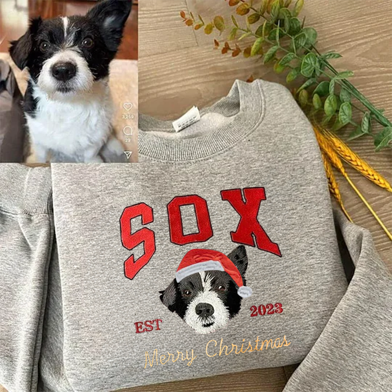 Custom Embroidered Sweatshirt With Pet Portrait and Name | Christmas Jumper Sweatshirt | Gifts for Pet Lovers