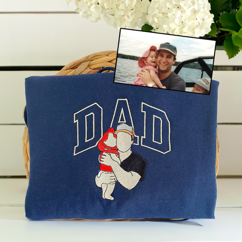 Personalized Dad & Me Sweatshirt - Custom Photo Embroidery with Year & Nickname - Best Father's Day Gift
