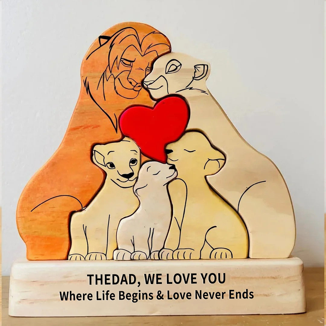 Custom Wooden Lion Family Puzzle – Personalized Home Decor & Gift