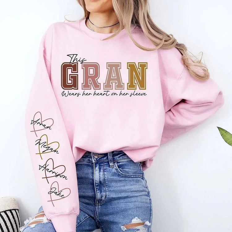 š„For Momš„Personalized MAMA Wears Her Heart On Her Sleeve Sweatshirt(Buy 2 Free Shipping)