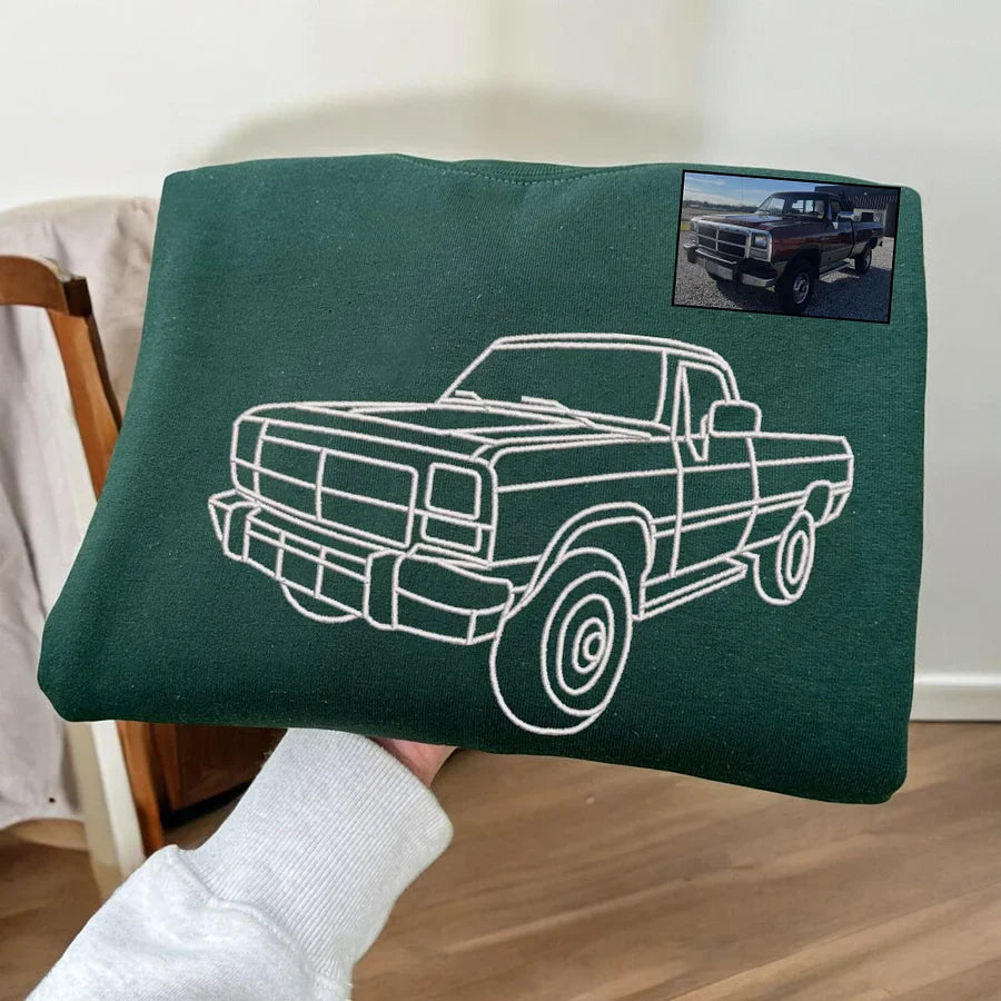 Customized Outline Portrait Car Embroidered Sweatshirt