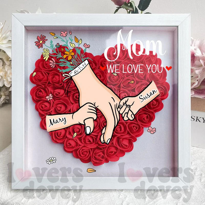 Family Love Blooms Forever – Personalised Mom & Grandma Flower Shadow Box with Names