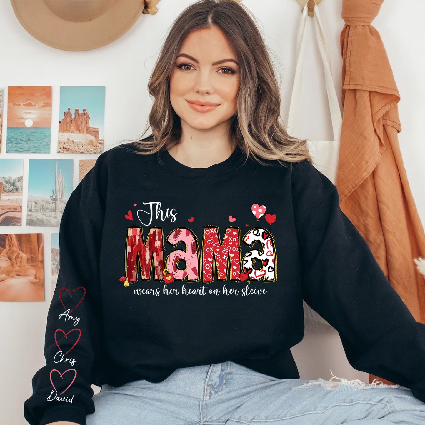 Personalized Heart on Her Sleeve MUM Sweatshirt