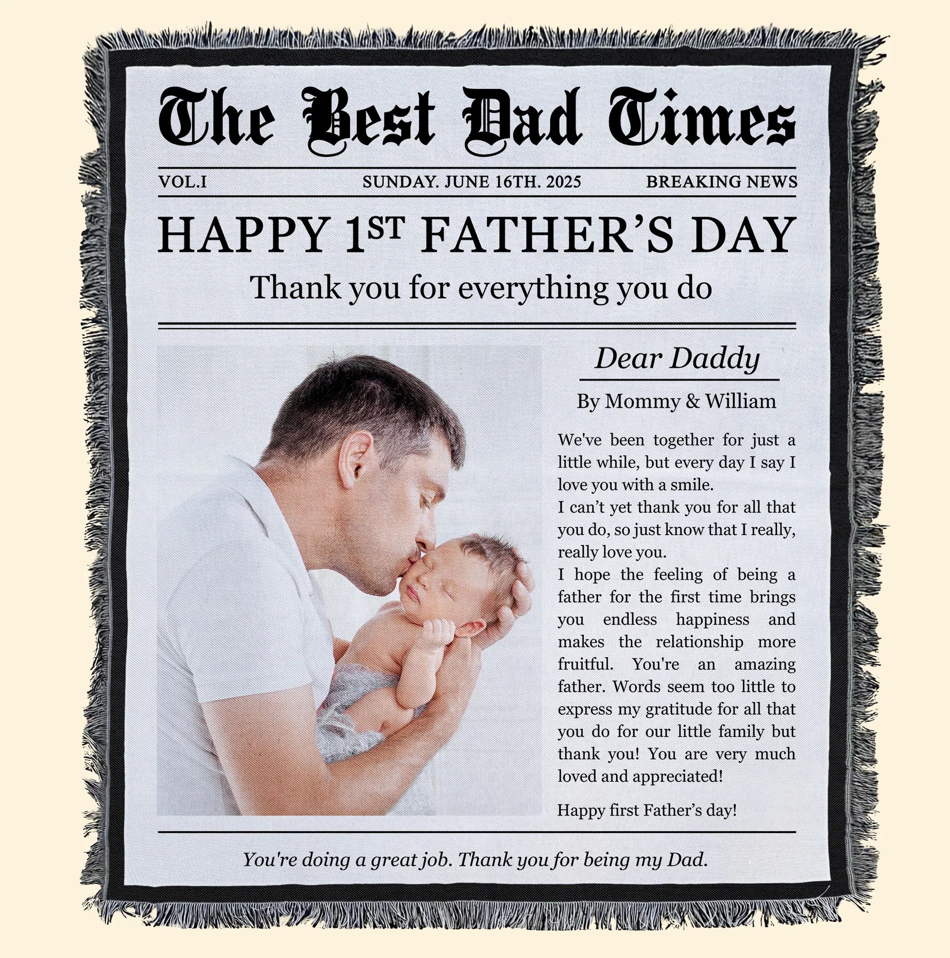 Happy 1st Father's Day Thank You For Everything - Personalized Photo Woven Blanket