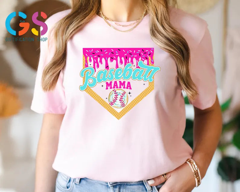 Baseball Mama Drip Shirt, Baseball Ice Cream Drip Shirt, Basebaall Mama Tee, Game Day Baseball Gift
