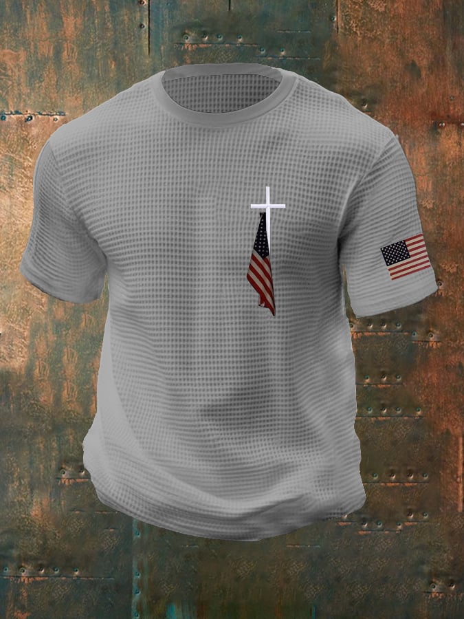 Men'S Flag And Cross Waffle T-shirt