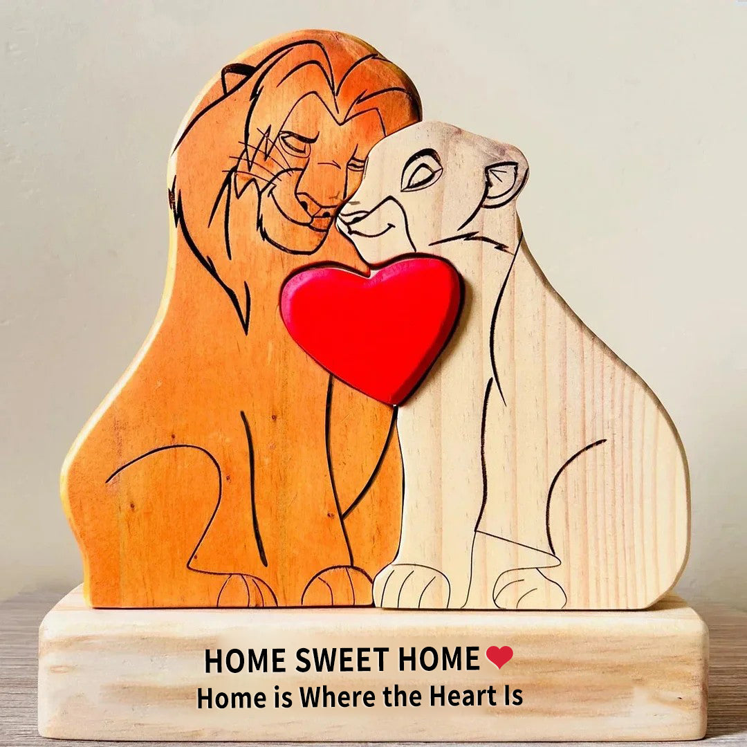 Custom Wooden Lion Family Puzzle – Personalized Home Decor & Gift