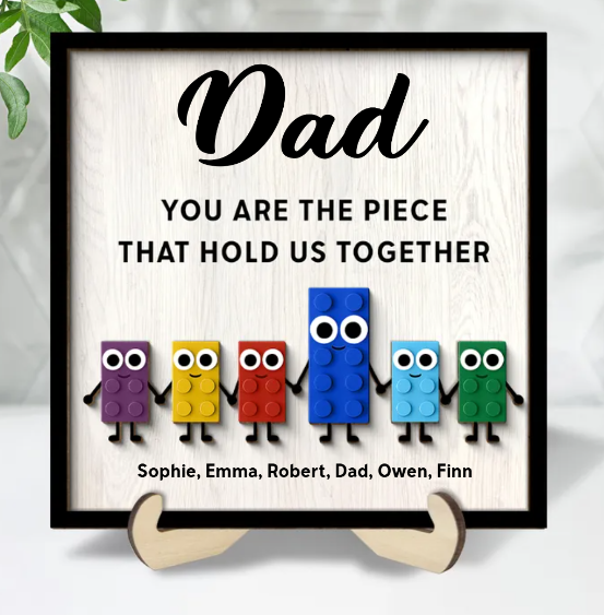 Dad And Kids Cute Puzzle Personalized 2-Layered Wooden Plaque, Father's Day Gift for Dad, Gift for Husband