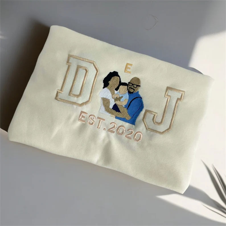 Personalized Embroidered Sweatshirt: Custom Family Initials Portrait, Family, Dad | Custom Family Initials Roman Numeral | EST Year Hoodie