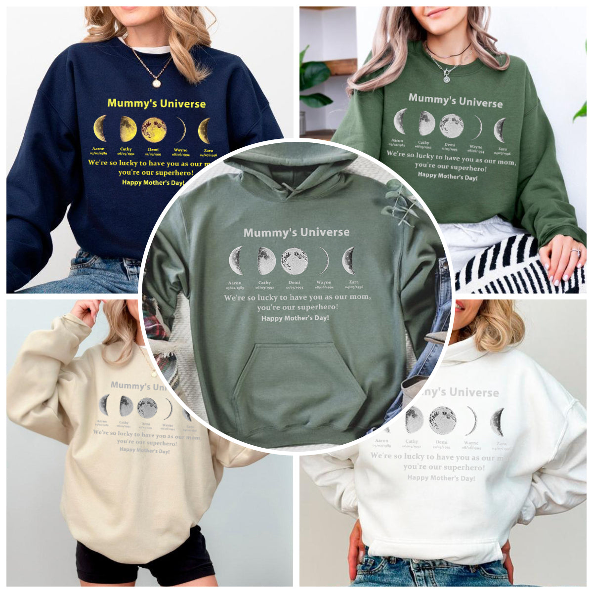 NEW! Loversdovey Custom Sweatshirt With Text And Date The Real Moon Phase- Mom's Universe,Gift For MUM