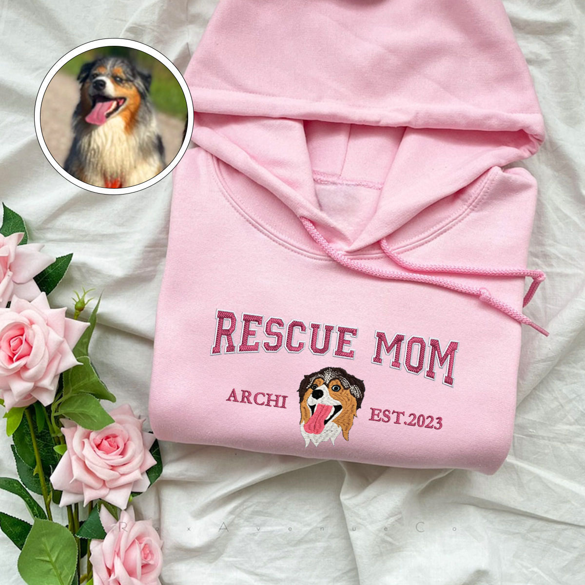 Custom Full-Color Varsity Rescue Mom Embroidered Hoodie | Gift For Pet Lovers