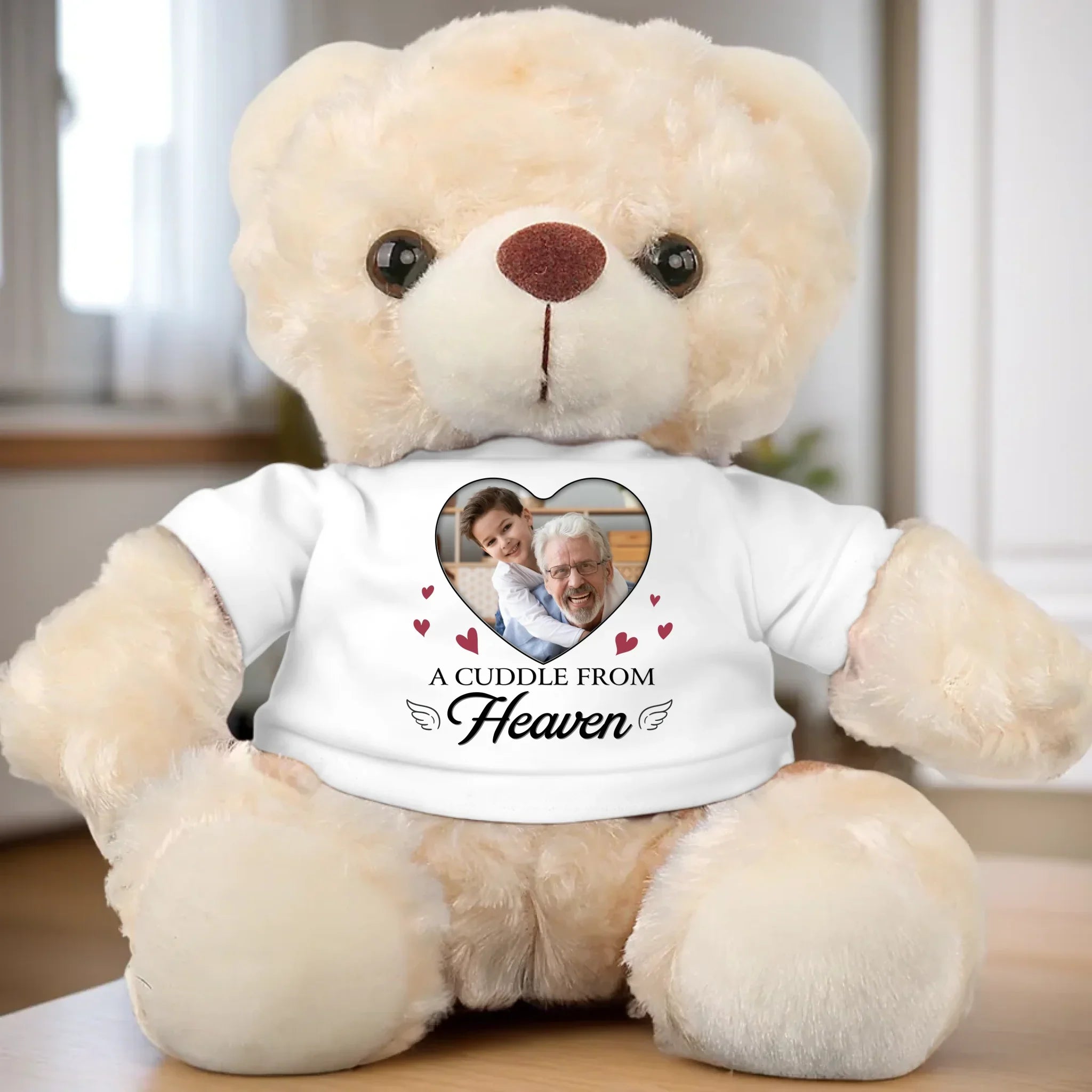 Custom Photo A Cuddle From Heaven - Memorial Personalized Custom Teddy Bear Plush - Sympathy Gift For Family Members
