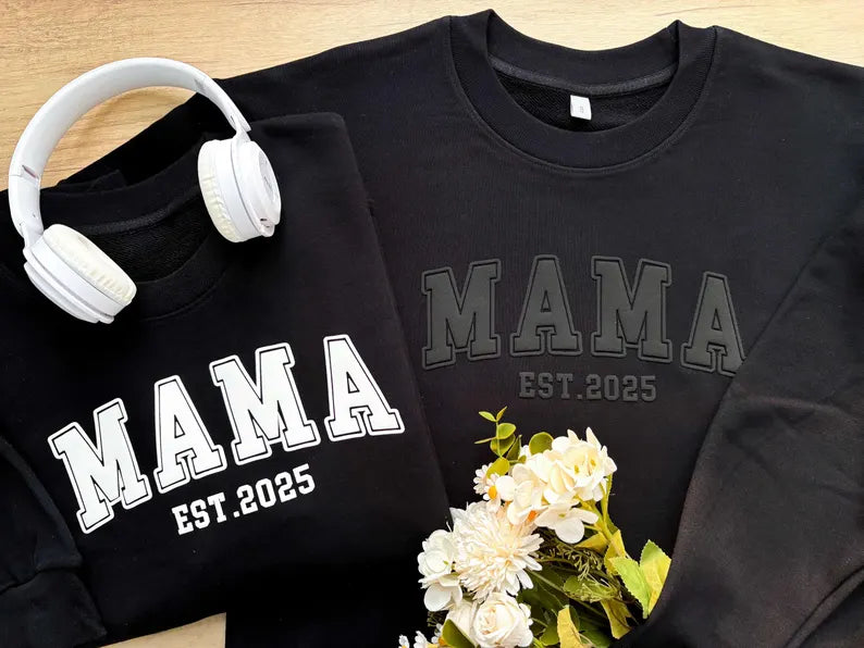 Mama Sweatshirt with Puff Lettering, Personalized Kid Names on Sleeve, Mama Sweater, Cute Gift for Mama