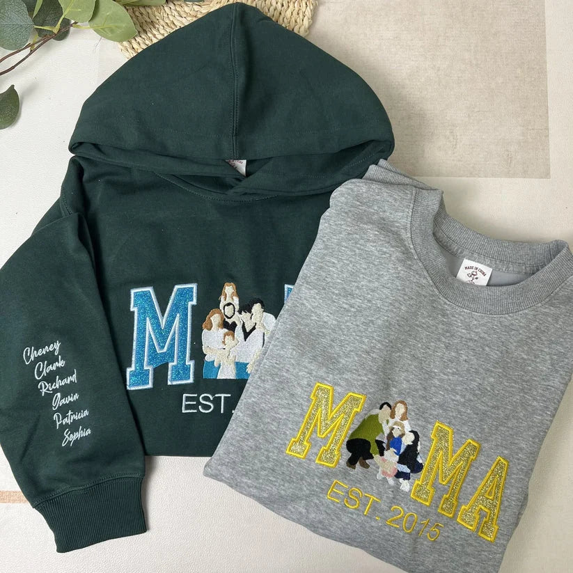 Personalized Embroidered Family Photo Glitter Sweatshirt - Mother's Day Gift