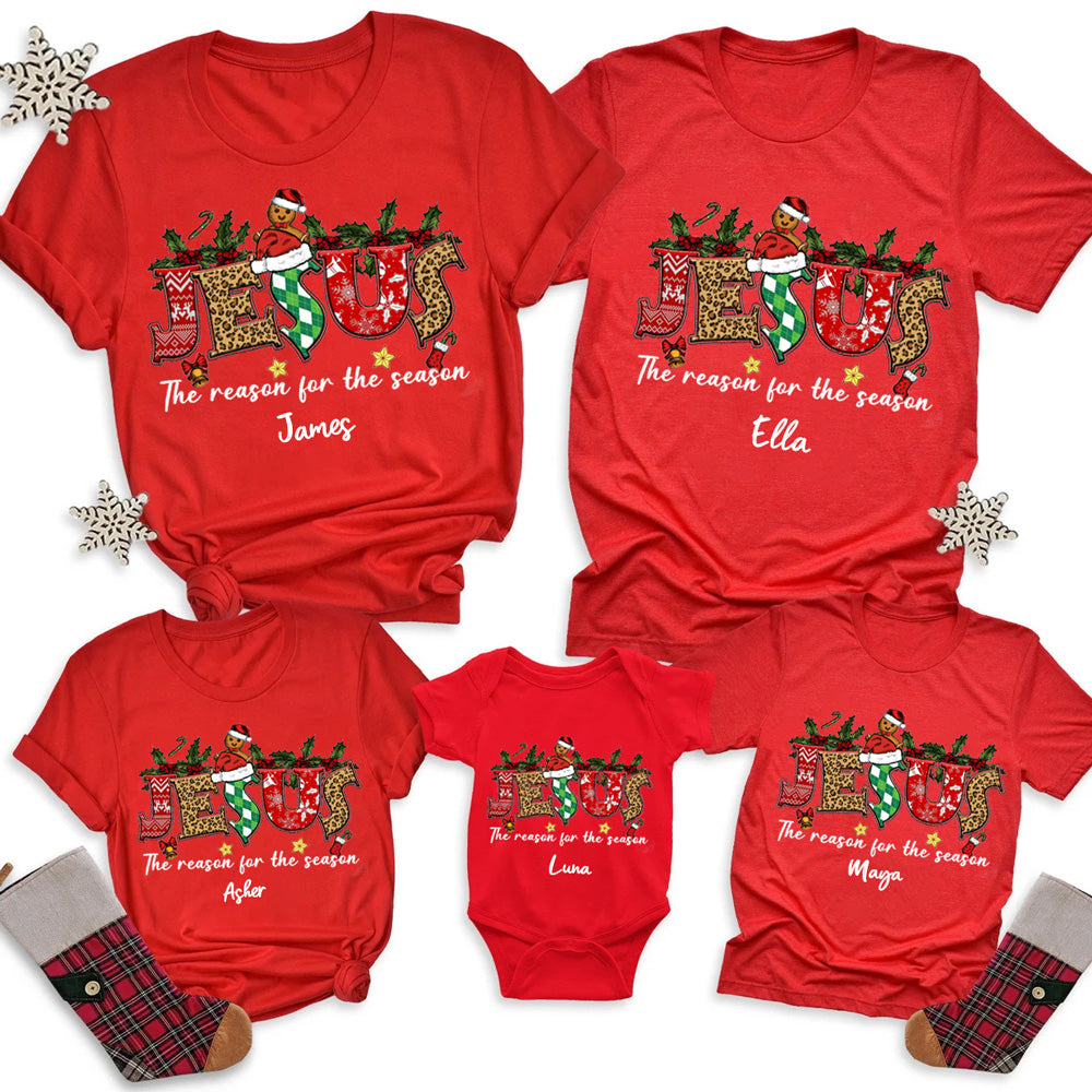 Personalized Jesus Is the Reason Christmas Family Matching Christian T-Shirt