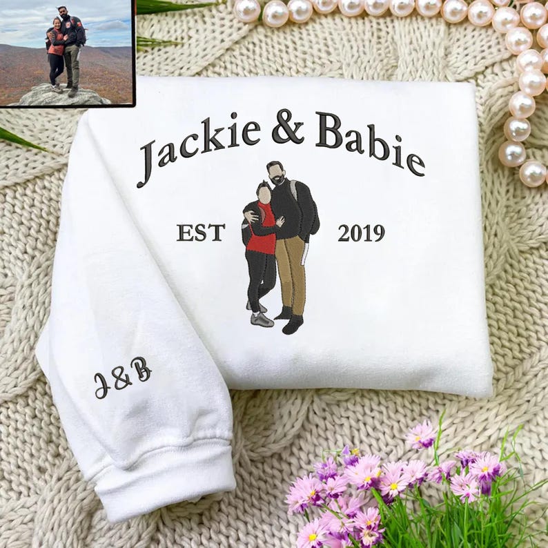 Personalized Couple Portrait Embroidered Sweatshirt