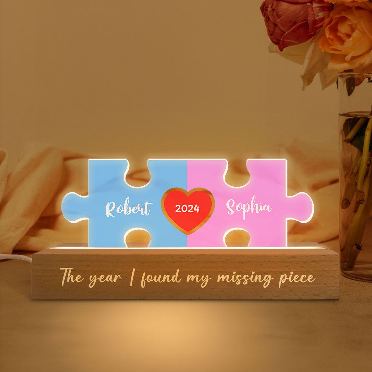 Love Is The Piece That Holds Us Together Couple Name Puzzle LED Night Light