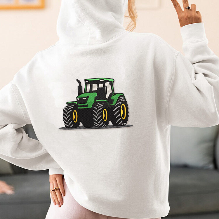 Custom Embroidered Car Design on Back, Personalized Tractor Lover Hoodie, Custom Embroidered Gift for Dad